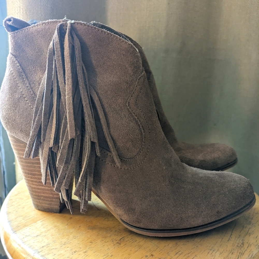 Steve Madden fringe booties taupe